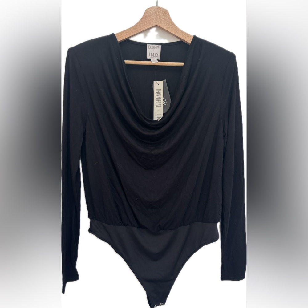 ✨NWT $79.50 I.N.C. International Concepts Deep Black Bodysuit w/ Shoulder Pads